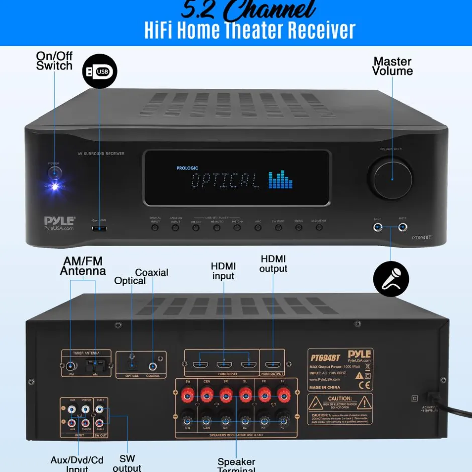 5.2 Ch. Home Theater Stereo Receiver<Pyle Clearance