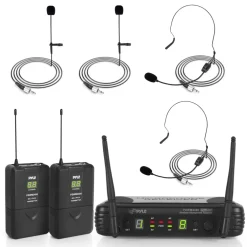 2 Channel Wireless Mic System - Portable UHF, 160' Range, 2 Headsets, 2 Lavalier<Pyle Sale