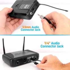 2 Channel Wireless Mic System - Portable UHF, 160' Range, 2 Headsets, 2 Lavalier<Pyle Sale