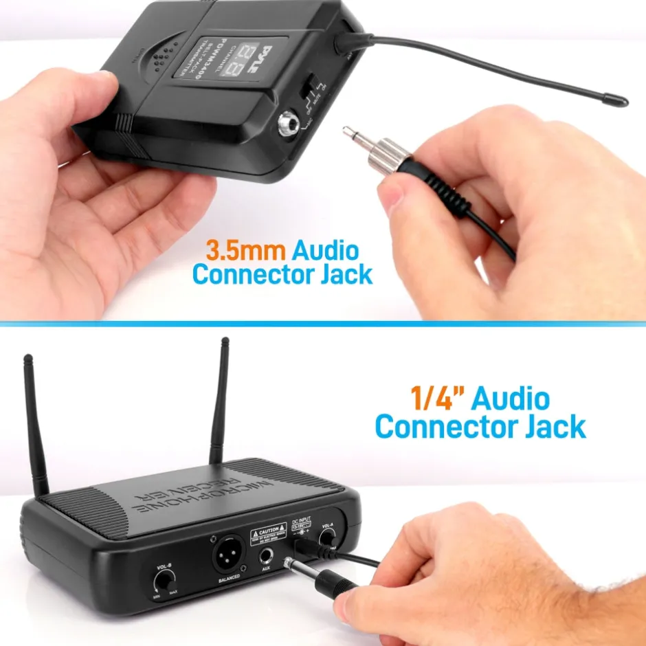 2 Channel Wireless Mic System - Portable UHF, 160' Range, 2 Headsets, 2 Lavalier<Pyle Sale