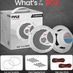 6.5" Dual Marine Speakers, Waterproof, 150W, Polyprone Cone, White<Pyle Best