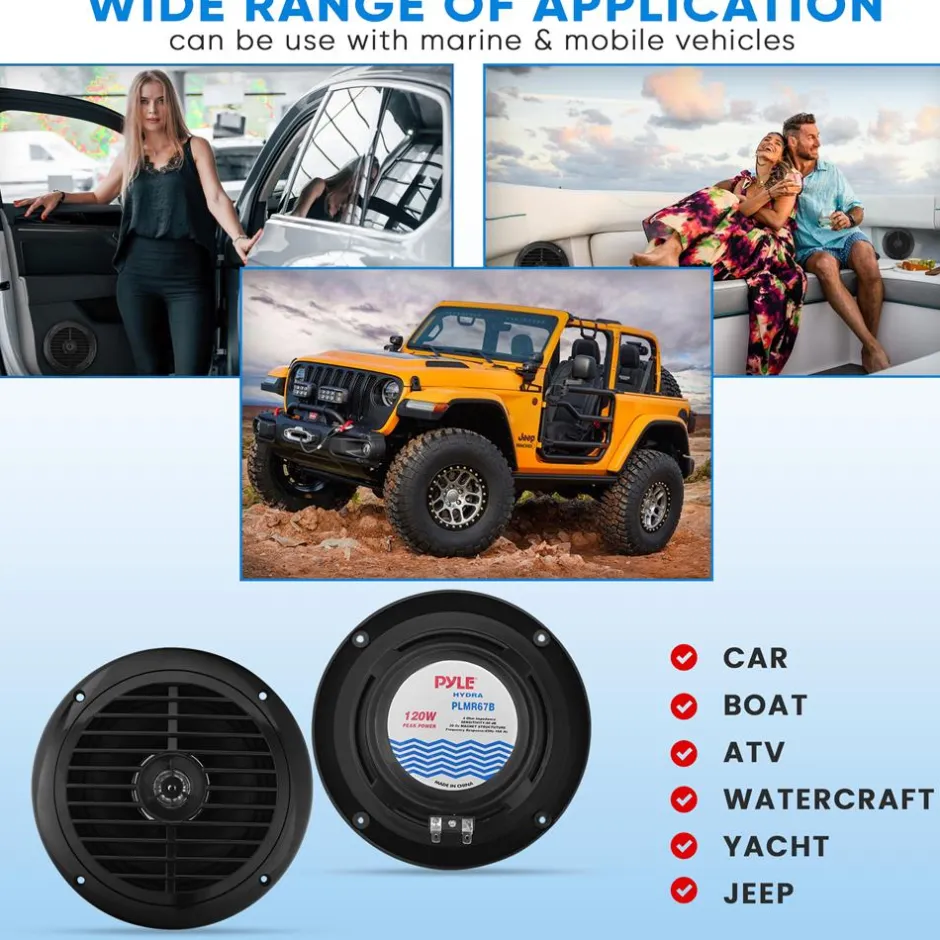 6.5" Dual Marine Speakers, Waterproof, 120W, Polyprone Cone<Pyle Online
