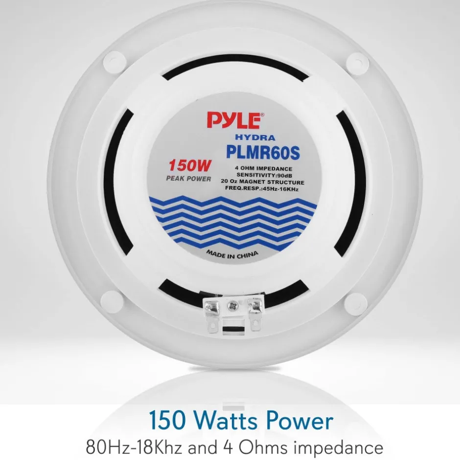 6.5" Dual Marine Speakers Waterproof 150W Polyprone Cone Silver<Pyle Hot