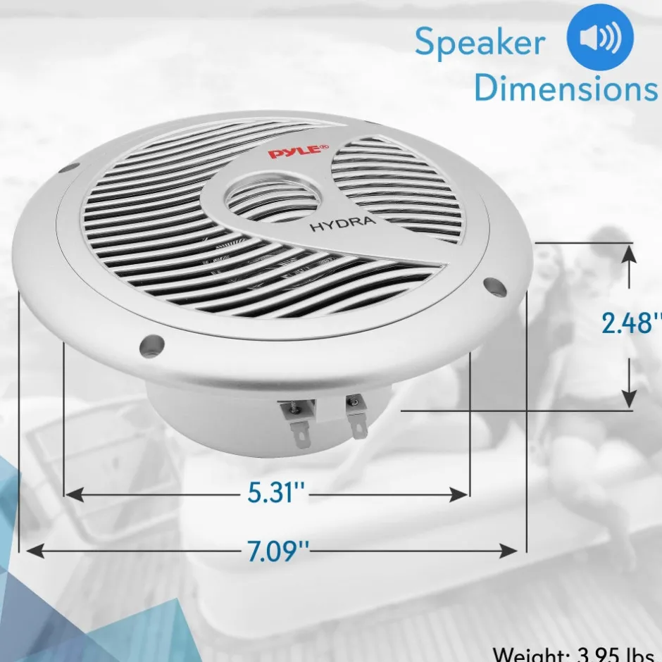 6.5" Dual Marine Speakers Waterproof 150W Polyprone Cone Silver<Pyle Hot
