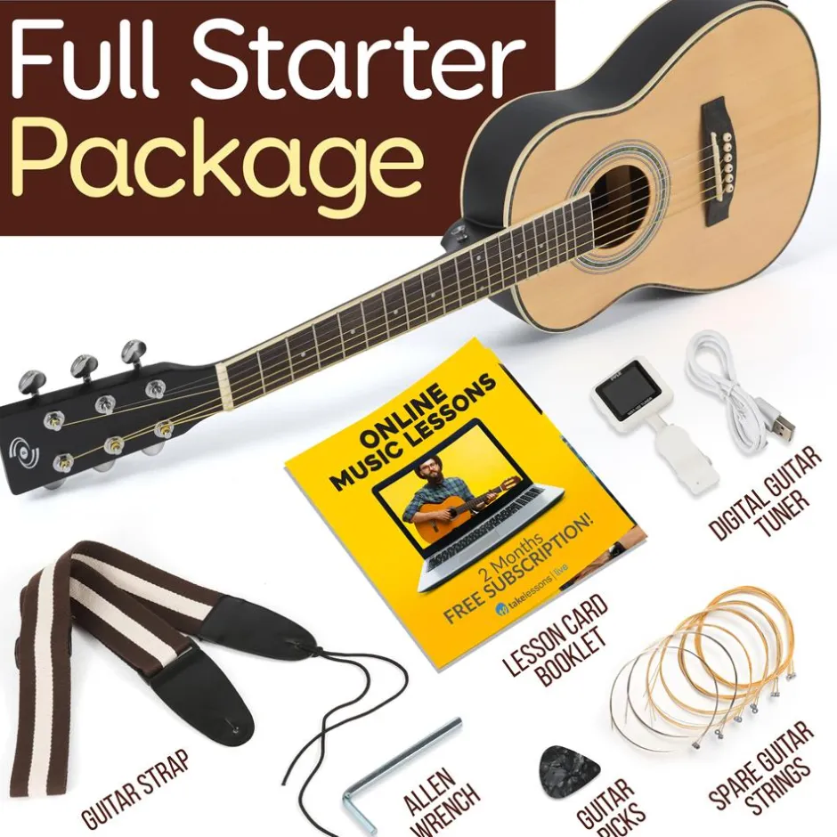 34" Electric Acoustic Guitar, Enhanced Sound, Spruce Plywood, Natural Finish<Pyle Clearance