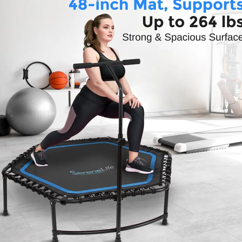48" Foldable Fitness Trampoline, Adjustable Handrail, 264 lbs Capacity<SereneLife Best