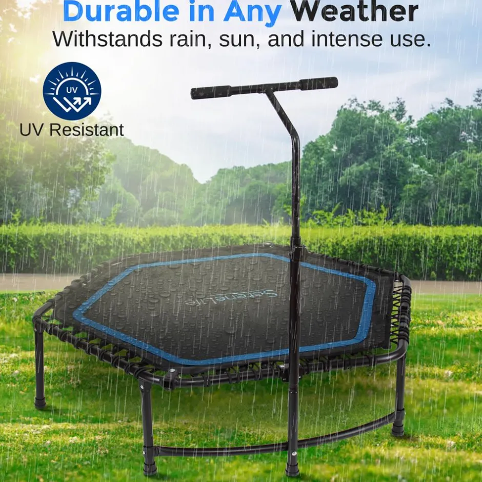 48" Foldable Fitness Trampoline, Adjustable Handrail, 264 lbs Capacity<SereneLife Best