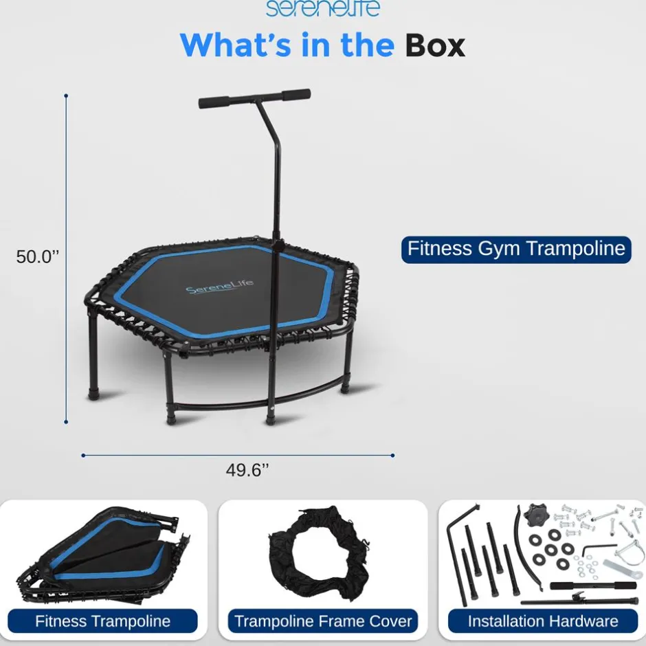48" Foldable Fitness Trampoline, Adjustable Handrail, 264 lbs Capacity<SereneLife Best