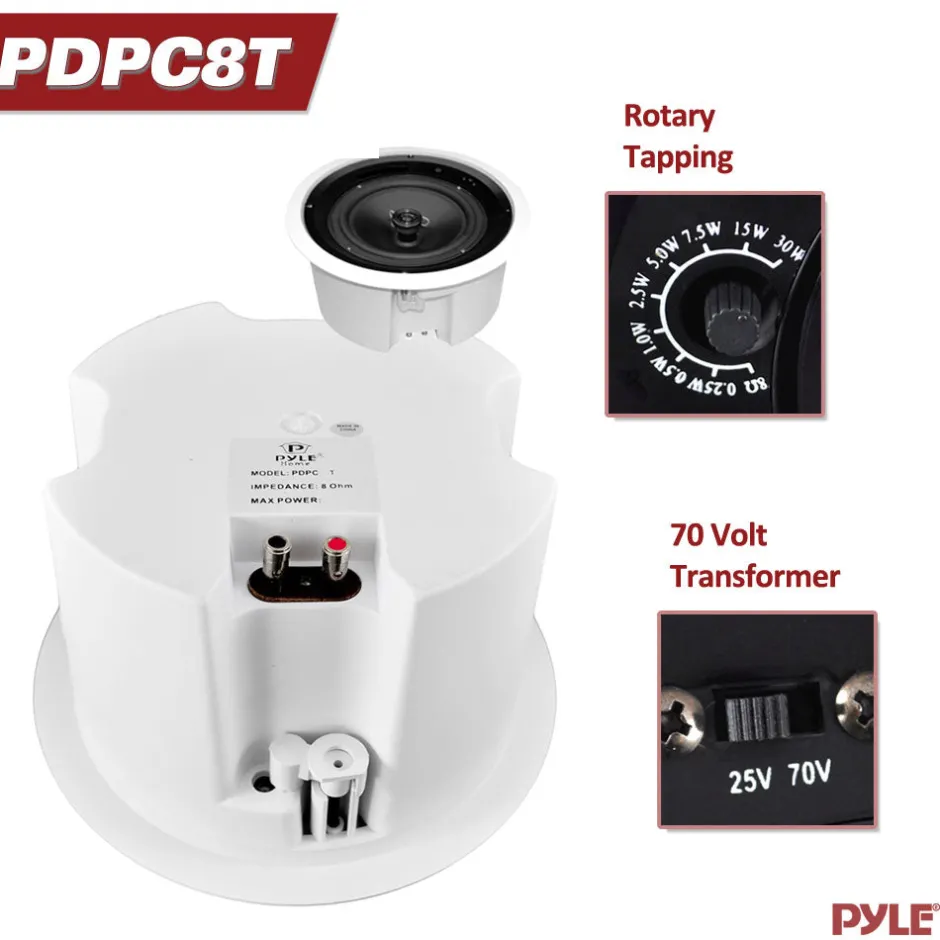 8.0'' In-Wall / Ceiling Speaker, 70V<Pyle Hot
