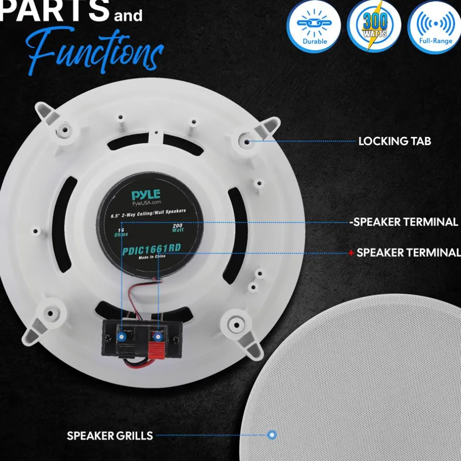 6.5" In-Wall Ceiling Speakers 200W Stereo Sound Polyprone Cone White<Pyle Clearance