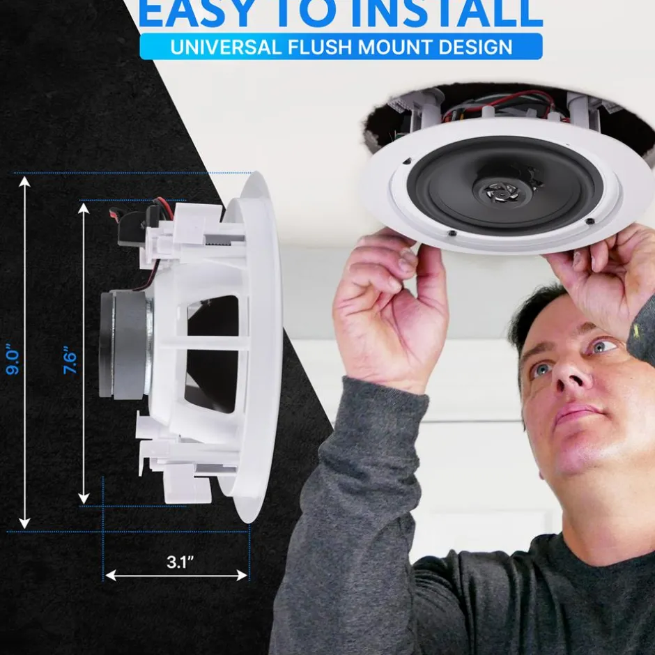6.5" In-Wall Ceiling Speakers 200W Stereo Sound Polyprone Cone White<Pyle Clearance