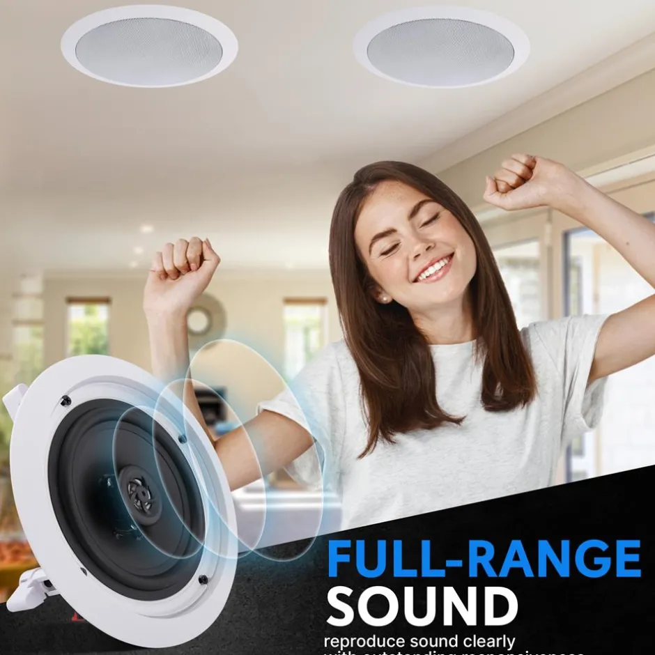 6.5" In-Wall Ceiling Speakers 200W Stereo Sound Polyprone Cone White<Pyle Clearance