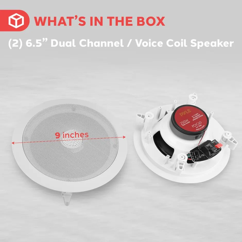 6.5" In-Wall/Ceiling Speakers Pair, 250W, Titanium Tweeter, Flush Mount<Pyle Sale
