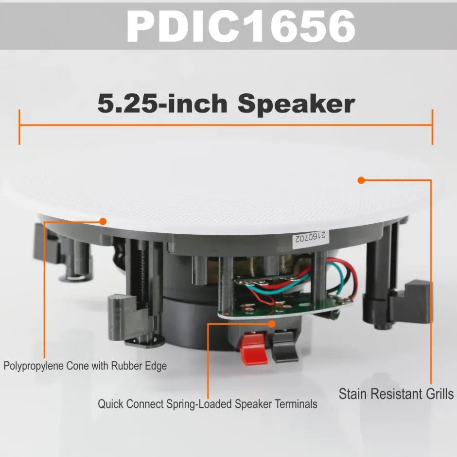 5.25" In-Wall/Ceiling Speakers, 150W Stereo, Polymer Tweeter, White Grills<Pyle Best