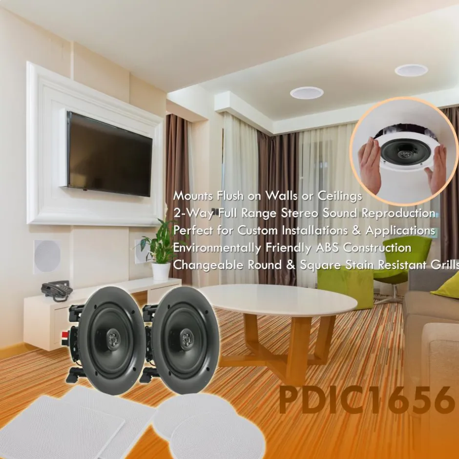 5.25" In-Wall/Ceiling Speakers, 150W Stereo, Polymer Tweeter, White Grills<Pyle Best