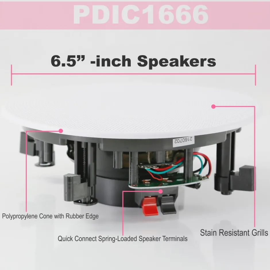 6.5" In-Wall/Ceiling Speakers 200W Stereo Sound Polyprone Cone<Pyle Hot