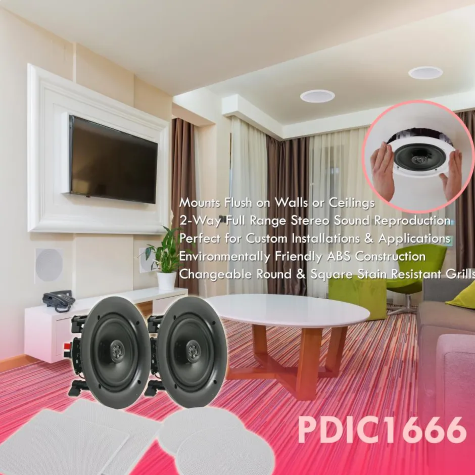 6.5" In-Wall/Ceiling Speakers 200W Stereo Sound Polyprone Cone<Pyle Hot