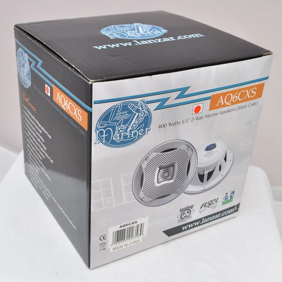 6.5" Marine Speakers 400W Water Resistant Stereo System Silver<Lanzar Best