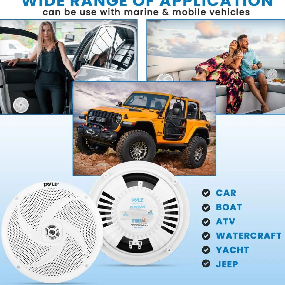 8" Marine Speakers 320W Waterproof ABS White<Pyle New