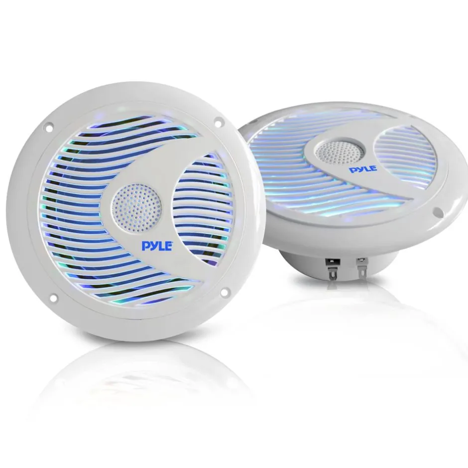 6.5" Marine Speakers Waterproof 150W LED Lights White<Pyle Hot