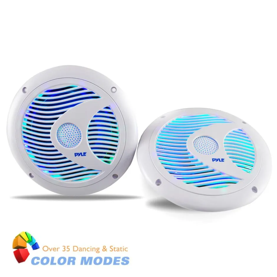 6.5" Marine Speakers Waterproof 150W LED Lights White<Pyle Hot