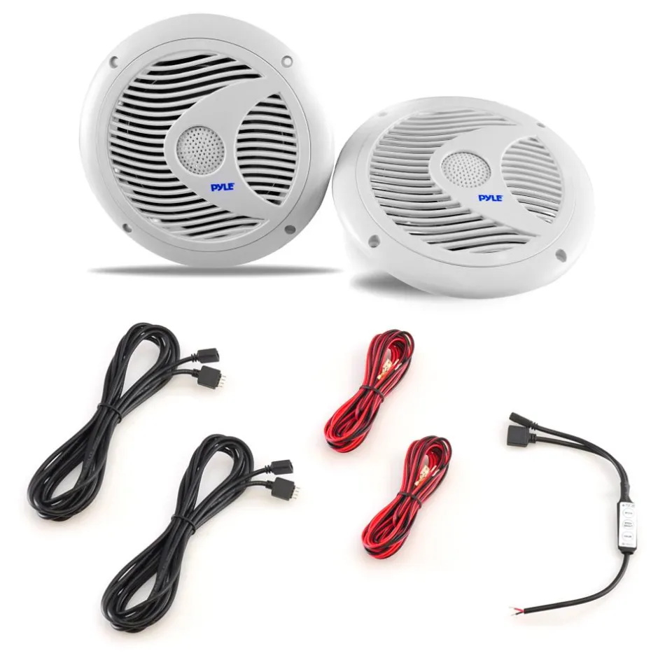 6.5" Marine Speakers Waterproof 150W LED Lights White<Pyle Hot