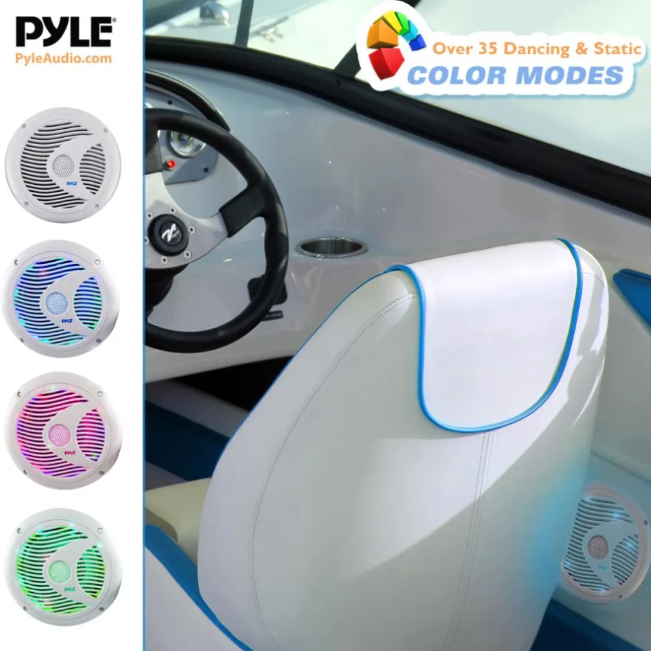 6.5" Marine Speakers Waterproof 150W LED Lights White<Pyle Hot