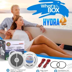 6.5" Marine Speakers Waterproof, 2 Way 120W Polyprone Cone White<Pyle New