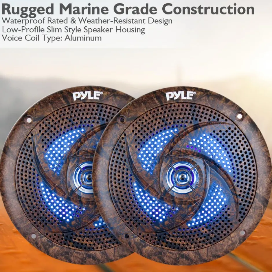 6.5" Marine Speakers Waterproof 240W LED Lights Camo Style<Pyle Sale