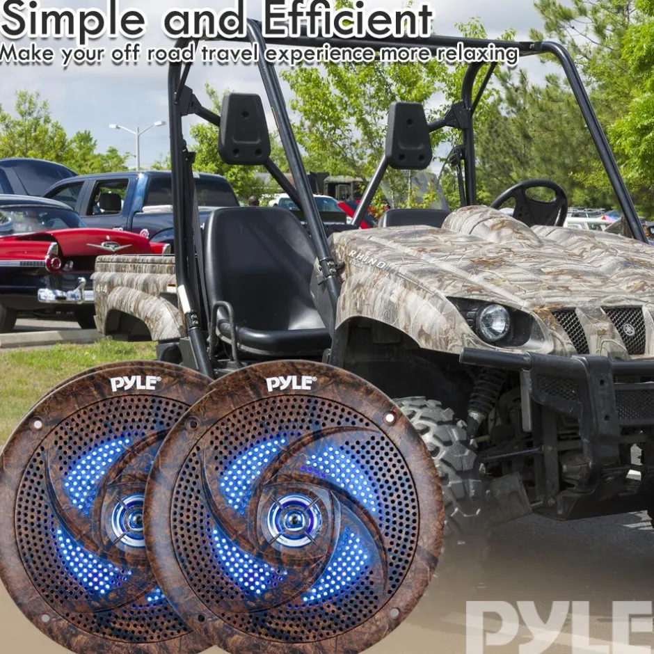 6.5" Marine Speakers Waterproof 240W LED Lights Camo Style<Pyle Sale
