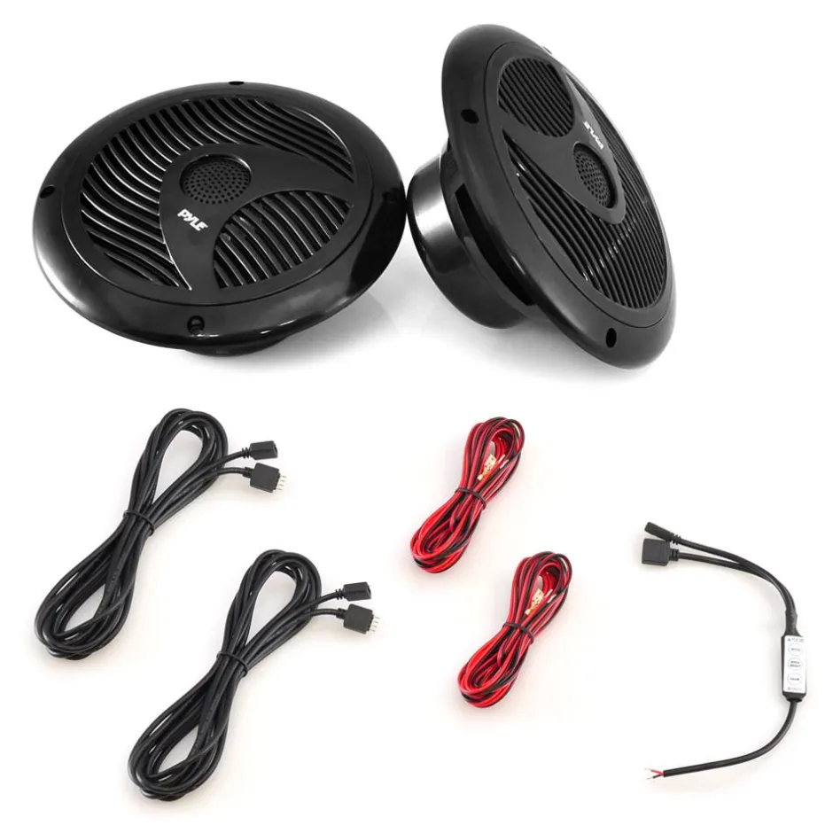 6.5" Marine Speakers Waterproof 150W LED Lights Polyprone Cone<Pyle Clearance