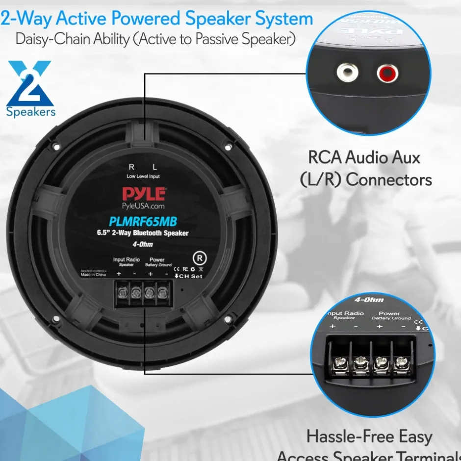 6.5" Marine Speakers Waterproof Bluetooth 600W Coaxial Audio System<Pyle Clearance