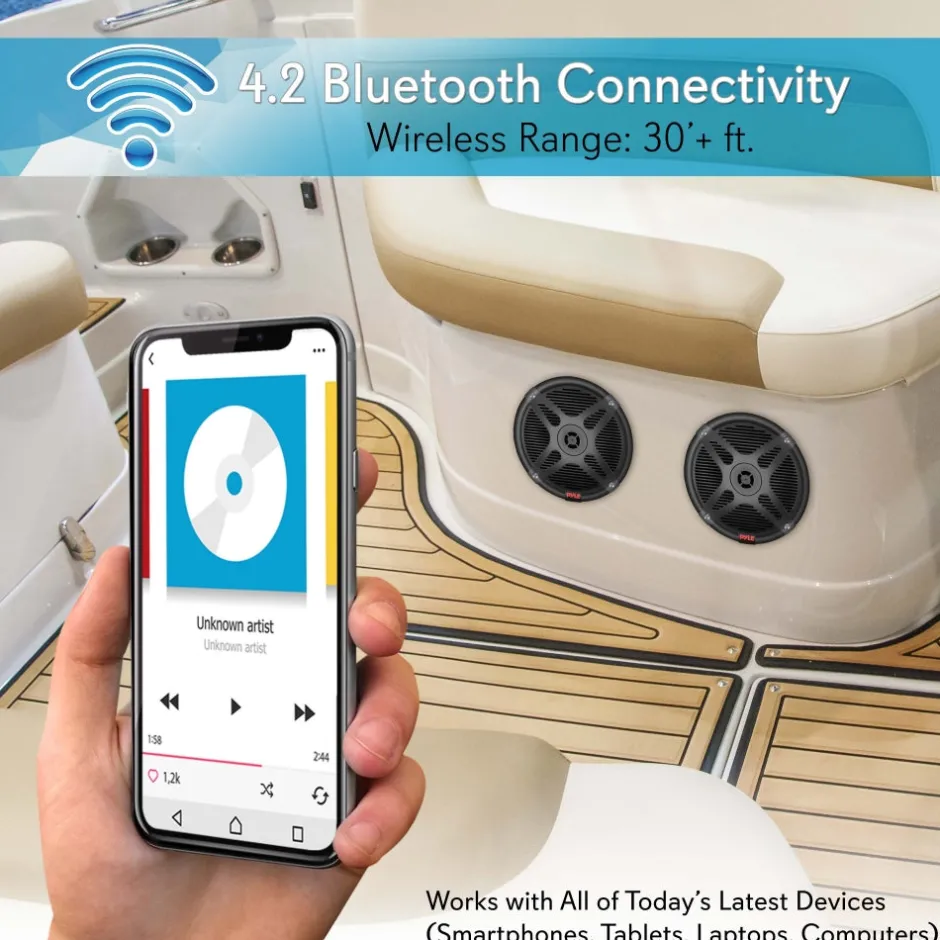 6.5" Marine Speakers Waterproof Bluetooth 600W Coaxial Audio System<Pyle Clearance