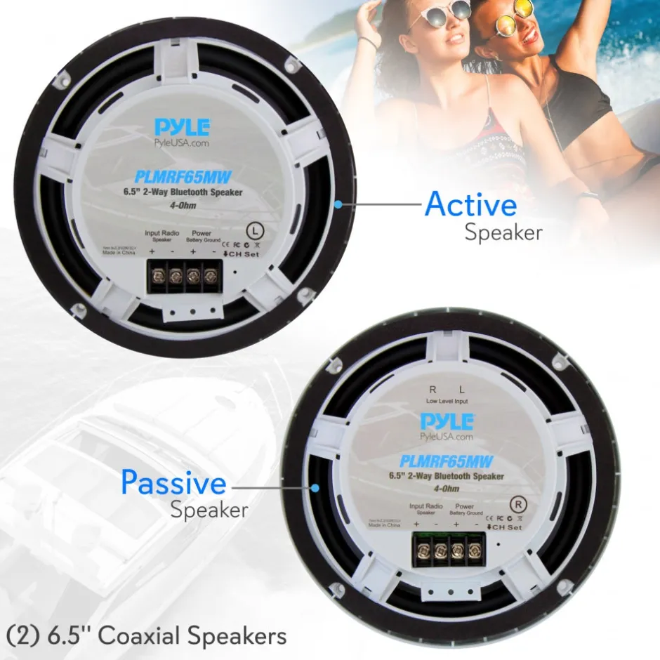 6.5" Marine Speakers Waterproof Bluetooth 600W White<Pyle Sale