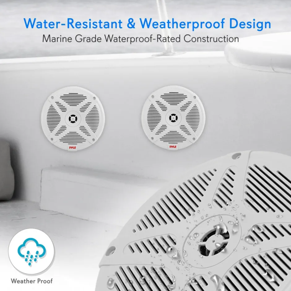 6.5" Marine Speakers Waterproof Bluetooth 600W White<Pyle Sale