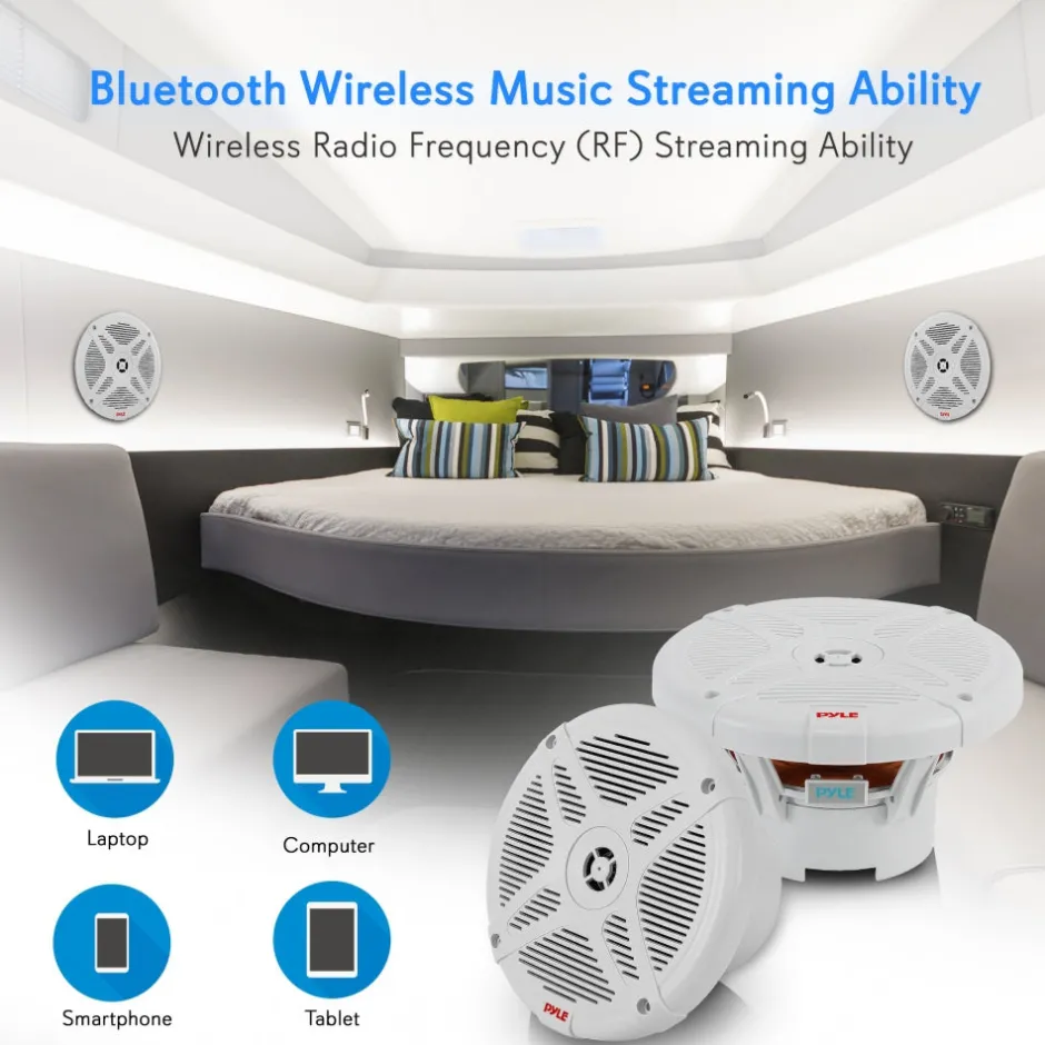 6.5" Marine Speakers Waterproof Bluetooth 600W White<Pyle Sale