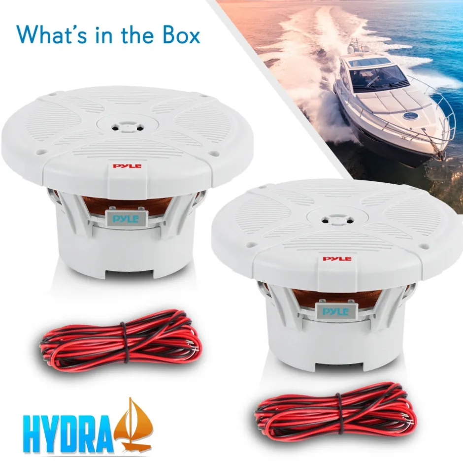 6.5" Marine Speakers Waterproof Bluetooth 600W White<Pyle Sale