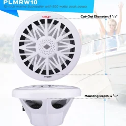 10" Marine Subwoofer 500W Waterproof Polyprone Cone White<Pyle Outlet