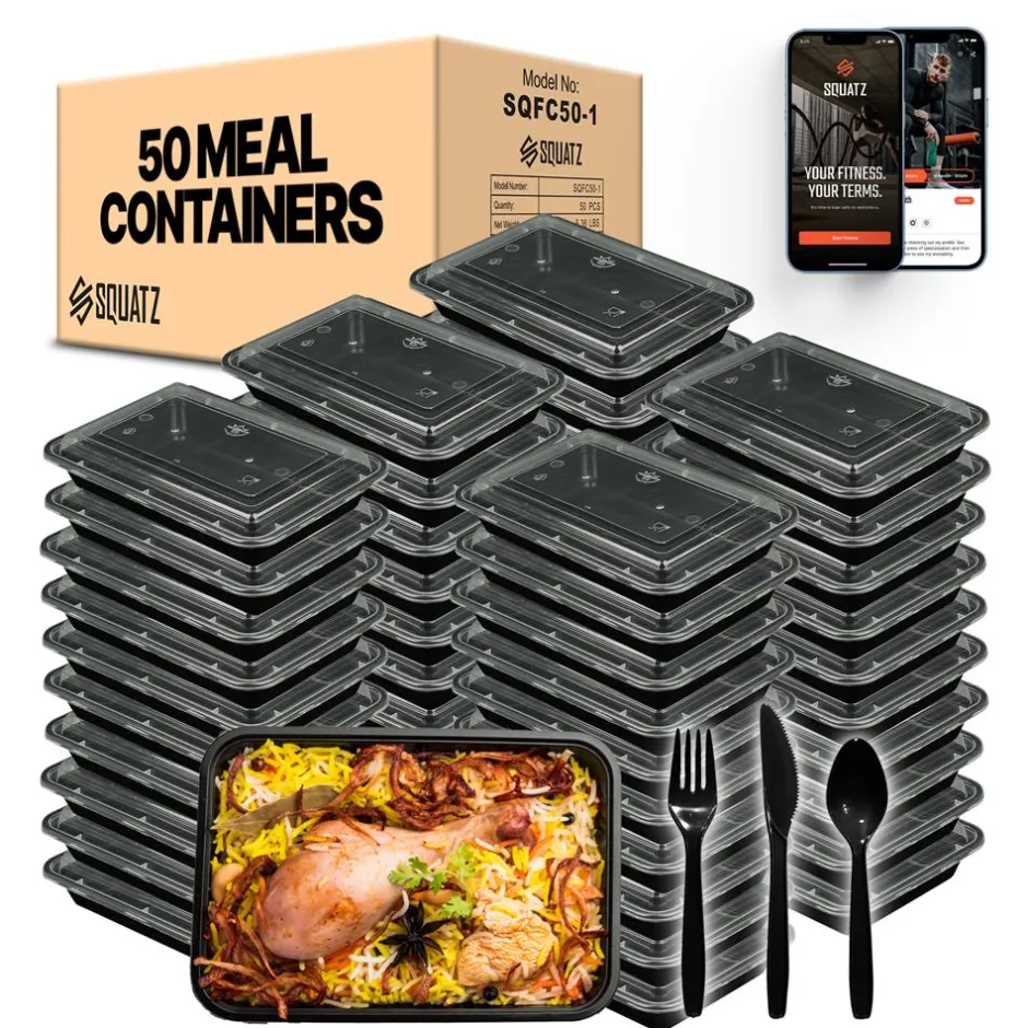 50 Meal Prep Containers 33oz Leak-Proof Microwave Safe with Utensils<SQUATZ New