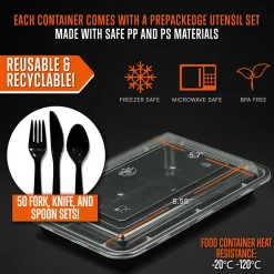 50 Meal Prep Containers 33oz Leak-Proof Microwave Safe with Utensils<SQUATZ New