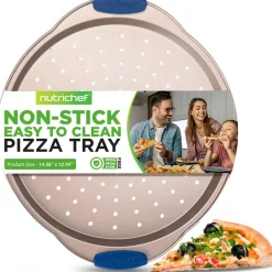 13" Non-Stick Pizza Tray - Easy Clean Carbon Steel, Gold<NutriChef Best