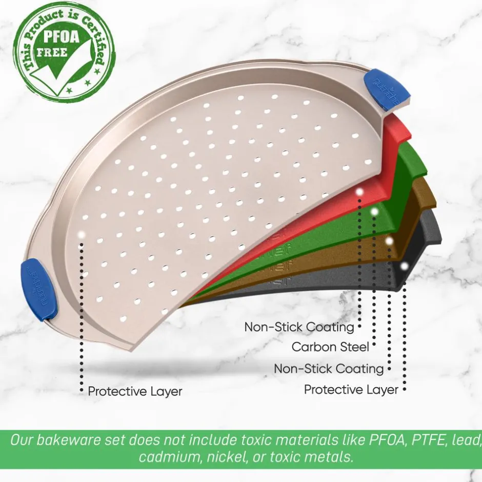 13" Non-Stick Pizza Tray - Easy Clean Carbon Steel, Gold<NutriChef Best