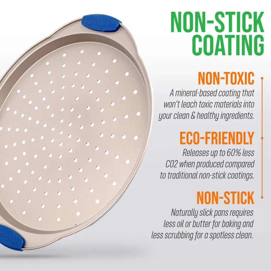 13" Non-Stick Pizza Tray - Easy Clean Carbon Steel, Gold<NutriChef Best
