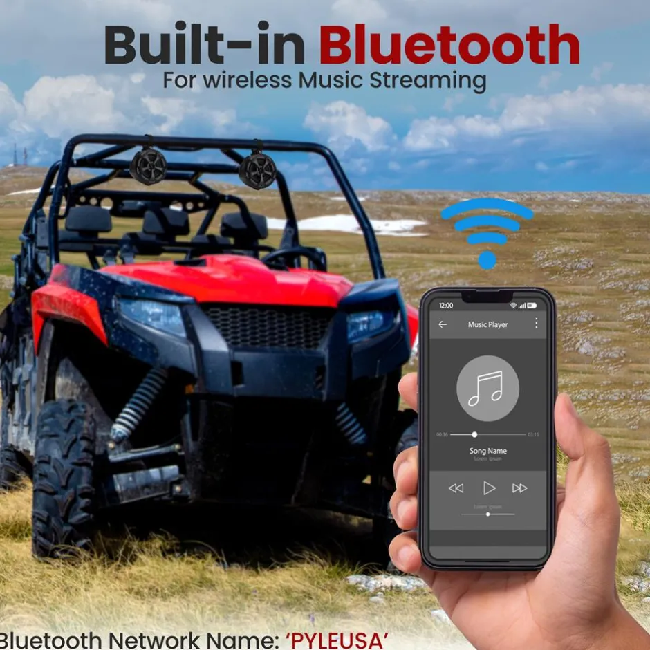 4" Off-Road Bluetooth Speakers 800W Waterproof Marine Grade, Black<Pyle Best