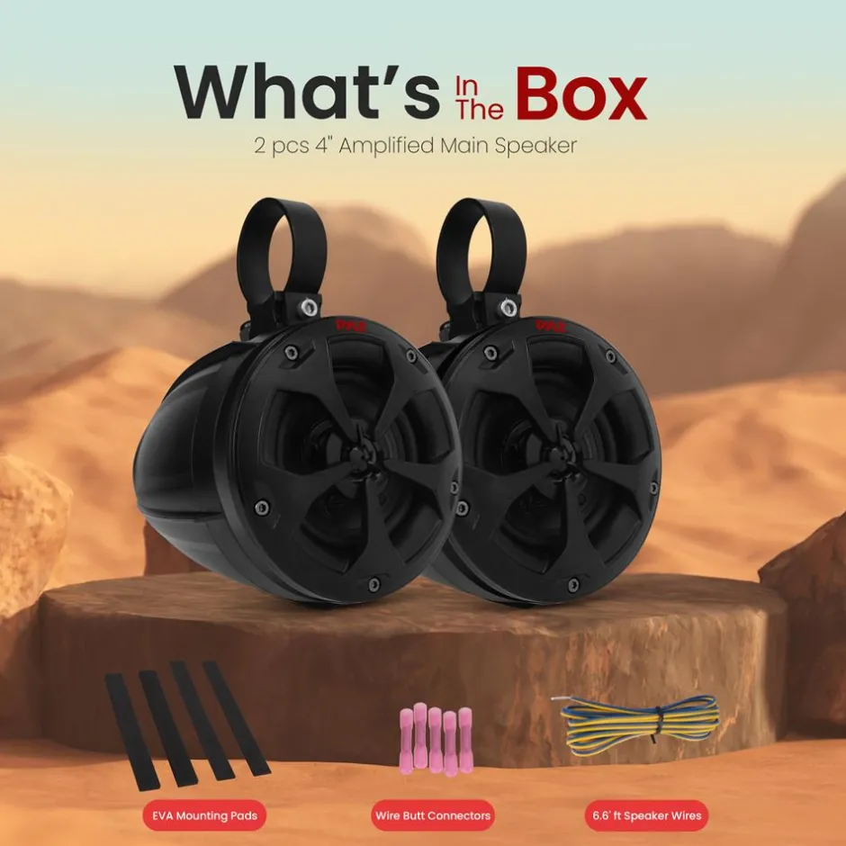 4" Off-Road Bluetooth Speakers 800W Waterproof Marine Grade, Black<Pyle Best
