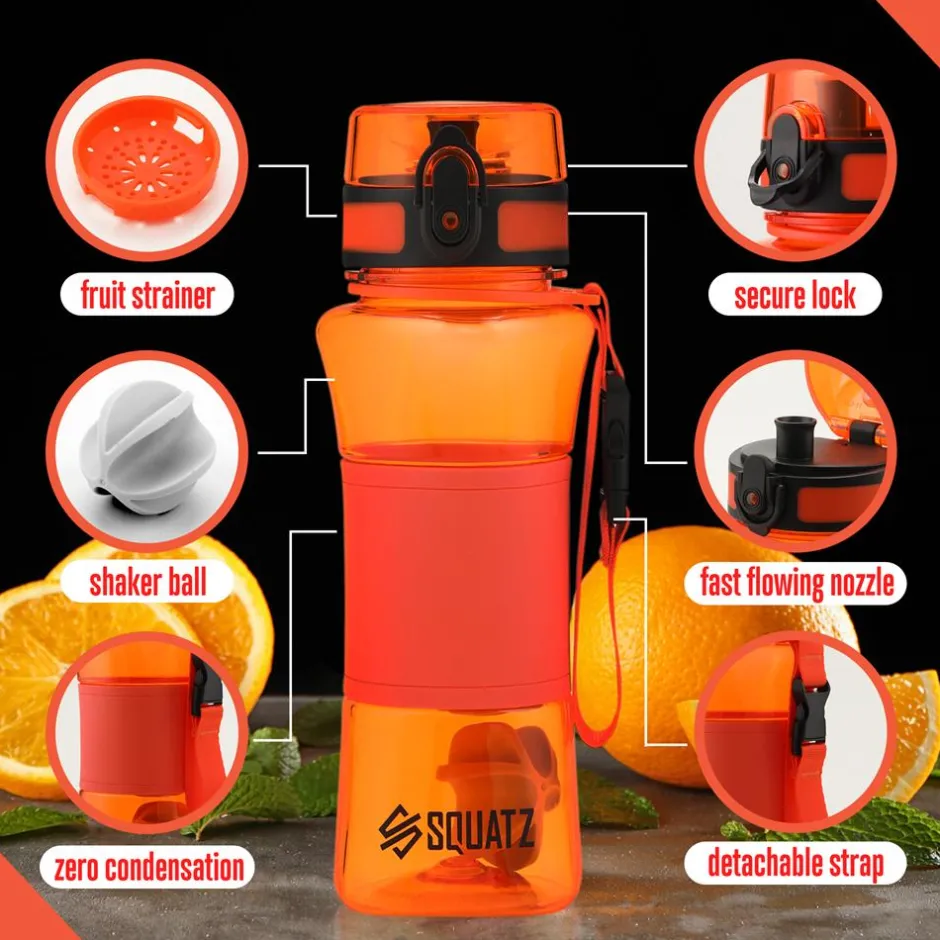 24 Oz Water Bottle Leakproof Tritan Wide Mouth Fruit Infuser Orange<SQUATZ Best