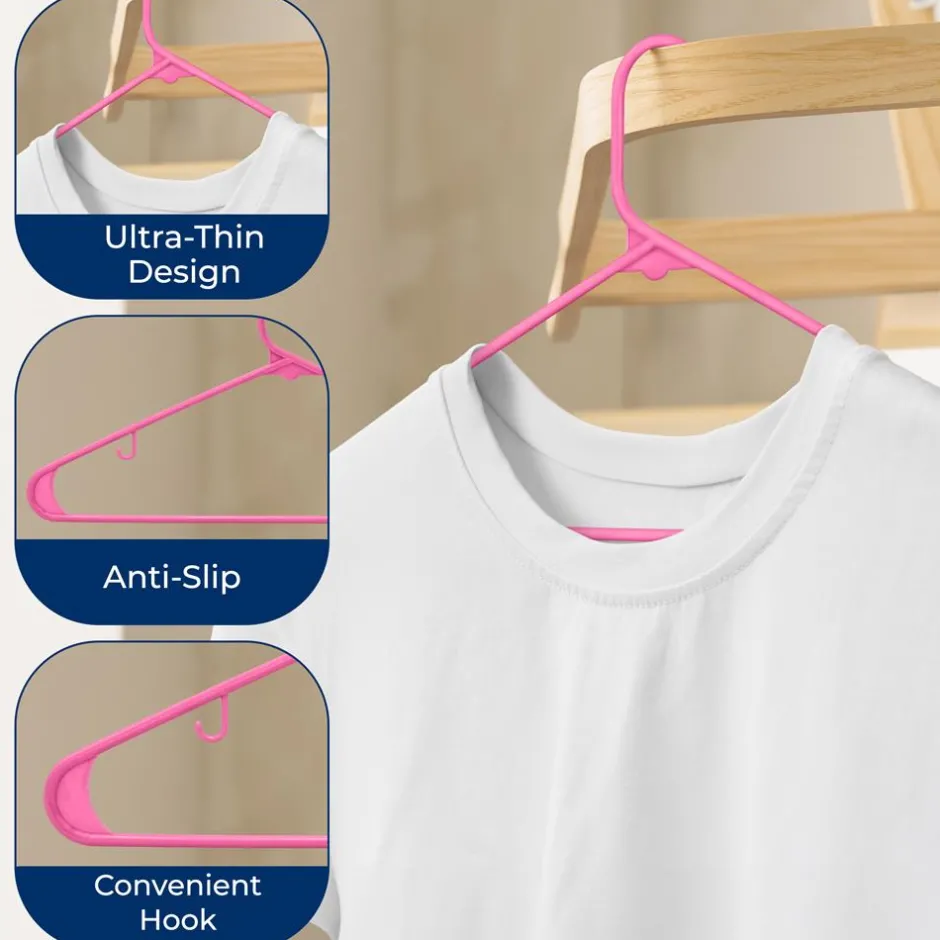 10 Pack Non-Slip Plastic Hangers, Space-Saving, 360° Swivel Hook, Pink<SereneLife Discount