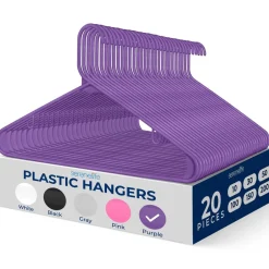20 Pack Non-Slip Plastic Hangers, Space-Saving, 360° Swivel Hook, Purple<SereneLife Clearance