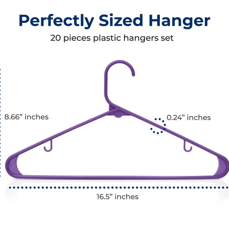 20 Pack Non-Slip Plastic Hangers, Space-Saving, 360° Swivel Hook, Purple<SereneLife Clearance