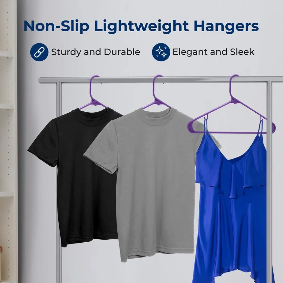 20 Pack Non-Slip Plastic Hangers, Space-Saving, 360° Swivel Hook, Purple<SereneLife Clearance